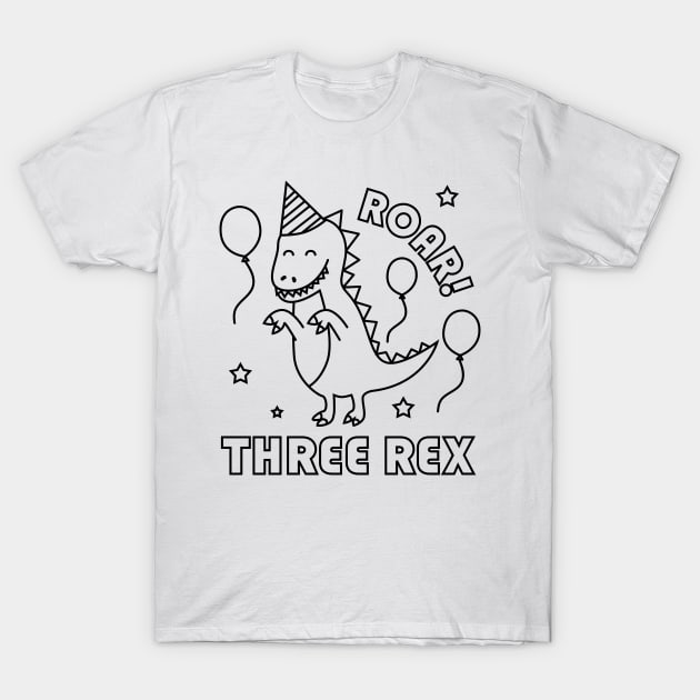 Kids Three Rex Dinosaur 3rd Birthday Color Your Own T-Shirt by PodDesignShop